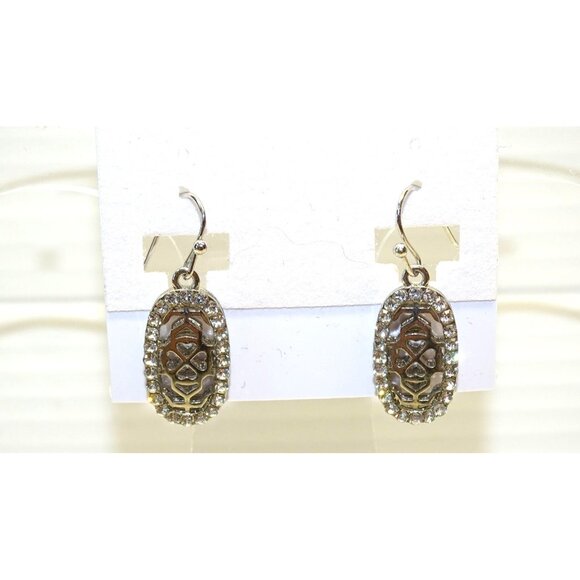 Vintage Style Silver & Clear Rhinestone Oval Dangle Earrings - Picture 3 of 6